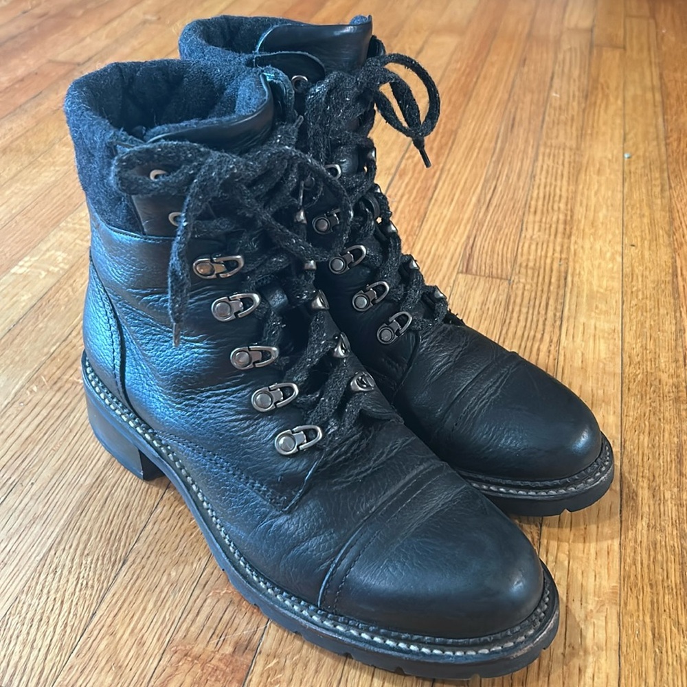 Frye Dark Leather Lace-Up Boots